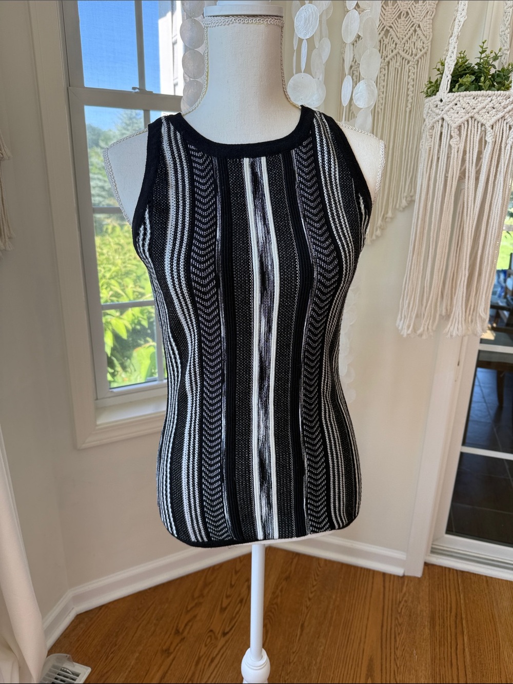 Black & White Striped Knit Tank Top xs